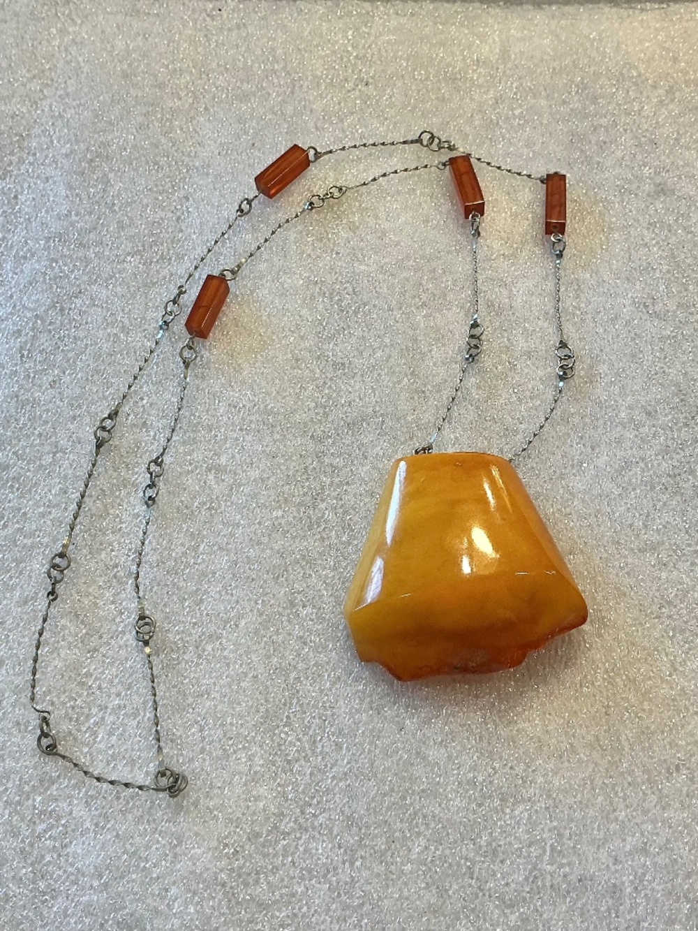 Vintage Baltic Amber Pendant Necklace Large Butterscotch Stone